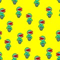 Flytrap in pot pattern seamless. Flower predator Carnivorous plant background . Angry Flowers with Teeth ornament Royalty Free Stock Photo