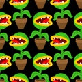Flytrap in pot pattern seamless. Flower predator Carnivorous plant background . Angry Flowers with Teeth ornament Royalty Free Stock Photo