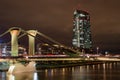 FlÃÂ¶sser bridge with ECB in background, Frankfurt am Main Royalty Free Stock Photo