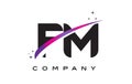 FM F M Black Letter Logo Design with Purple Magenta Swoosh