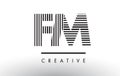 FM F M Black and White Lines Letter Logo Design.