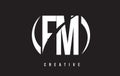FM F M White Letter Logo Design with Black Background.