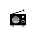 Fm Am Retro Radio, Audio Tuner Silhouette. Flat Vector Icon illustration. Simple black symbol on white background. Fm Am Retro Royalty Free Stock Photo