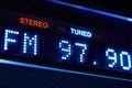 FM tuner radio display. Stereo digital frequency station tuned. Royalty Free Stock Photo