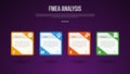 FMEA analysis infographic template with creative box container with shadow bottom dark background style with 4 point for slide