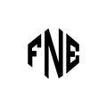 FNE letter logo design with polygon shape. FNE polygon and cube shape logo design. FNE hexagon vector logo template white and Royalty Free Stock Photo