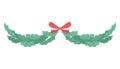 Hanging wreath of green leaves with a red bow, flat illustration Royalty Free Stock Photo