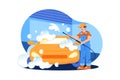 Foam Car Wash Illustration concept. Can use for web banner, infographics, hero images. Flat illustration isolated on white backgro Royalty Free Stock Photo