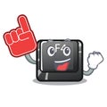 Foam finger button f4 on the mascot computer Royalty Free Stock Photo