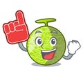 Foam finger cartoon ripe melon fruit in the kitchen