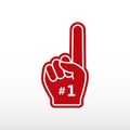 Foam finger. Number 1, glove with finger raised flat, fan hand. Royalty Free Stock Photo