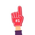 Foam finger. Foam finger with 1 number. Hand of fan with number one. Hand for baseball or football glove with number 1. Cartoon Royalty Free Stock Photo