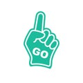 Foam fingers Go. Number one, fan hand glove with green finger raised. Royalty Free Stock Photo