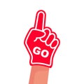 Foam fingers Go. Number one, fan hand glove with red finger raised. Royalty Free Stock Photo