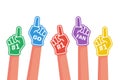 Foam fingers of a group of fans. Number one, fan and a call to go. Royalty Free Stock Photo
