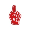 Foam fingers. Number one, fan hand glove with red finger raised. Foam hand. Royalty Free Stock Photo