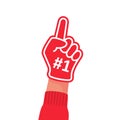 Foam fingers. Number one, fan hand glove with red finger raised. Foam hand. Royalty Free Stock Photo