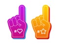Foam Fingers. Two foam hand with raising forefinger. Vector scalable graphics