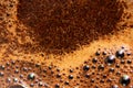 foam of hot custard coffee as background macro photo, coffee