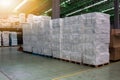 Foam keep of warehouse. Rows of shelves with boxes