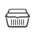 Foam lunch box icon. Outline pictogram of ready to eat food packaging. Vector illustration isolated on white background. Food