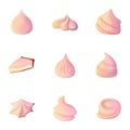 Foam meringue icon set, cartoon style