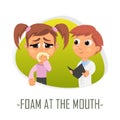 Foam at the mouth medical concept. Vector illustration.