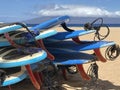 Foam Paddleboards Stacked on a Beach in Hawaii