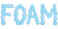 Foam sign made from soap bubbles, foam word, vector illustration badge