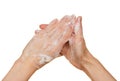Foam of soap on female hands Royalty Free Stock Photo
