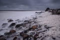 Foam And Stones.Storm On White Sea Near Kashkarantsy Village And Lighthouse Of Same Name. Kolsky Kola Peninsula, Murmansk Re