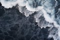 Foam on the surface of the sea. Abstract background. Aerial view of waves on black sand beach, AI Generated Royalty Free Stock Photo