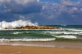 Foam waves in stormy weather on the Mediterranean sea Royalty Free Stock Photo