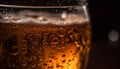 Foamy beer drops on glass, refreshing drink generated by AI