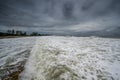 Foamy coastline in Alexandra Headland Beach along the sunshine Coast in Queensland, Australia