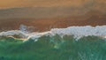 Foamy marine sand beach at summer weekend aerial view. White sea waves coastline Royalty Free Stock Photo