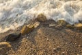 Foamy sea shore at the beach, close up Royalty Free Stock Photo