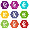 Foamy splash icon set color hexahedron Royalty Free Stock Photo