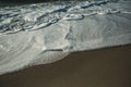 Foamy surf during sunset on the ocean coast. Royalty Free Stock Photo