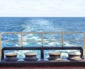 Foamy trail, View from the stern of the ship. Sea shipping concept Royalty Free Stock Photo