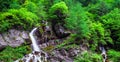 Foamy Valley Waterfall in Bucegi mountains accessible from Busteni town. Long exposure picture of a waterfall Royalty Free Stock Photo