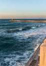 Foamy waves at the boardwalk