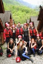 Foca, Republic of Srpska, Bosnia - May 2 2015: Team of young people on Tara river in Foca