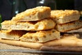 focaccia bread. Freshly baked flat Italian bread, olive oil and herbs