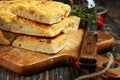 focaccia bread. Freshly baked flat Italian bread, olive oil and herbs