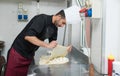 Chef making Cheese Focaccia from Recco Italy Royalty Free Stock Photo