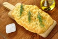 Focaccia with rosemary, olive oil and coarse salt Royalty Free Stock Photo