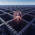 A focal point amidst the complex geometry, suggesting a technological or Royalty Free Stock Photo