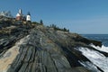 Fock Formations Lead Up to Pemaquid Lighthouse in Maine Royalty Free Stock Photo