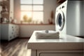 Focus in blur laundry and washing machine background. Royalty Free Stock Photo